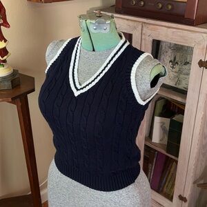 Brandy Melville Navy Cotton Cable knit Crop Sweater Vest